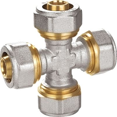 Cát blast Nickel plated đồng Pex-al-pex Fitting PF5010 đường kính bằng nhau bốn chiều cho kỹ thuật chế biến